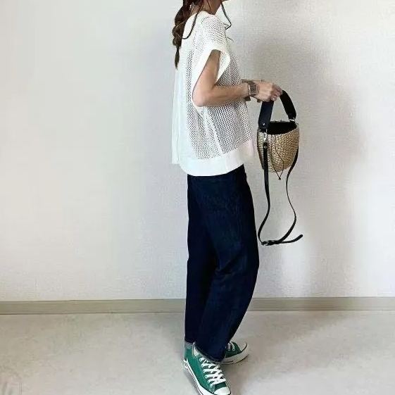 鏤空微透純色網衫寬鬆圓領套頭休閒短袖