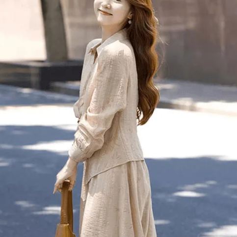 【單件/套裝】新中式氣質綁帶收腰上衣半身裙兩件套裝