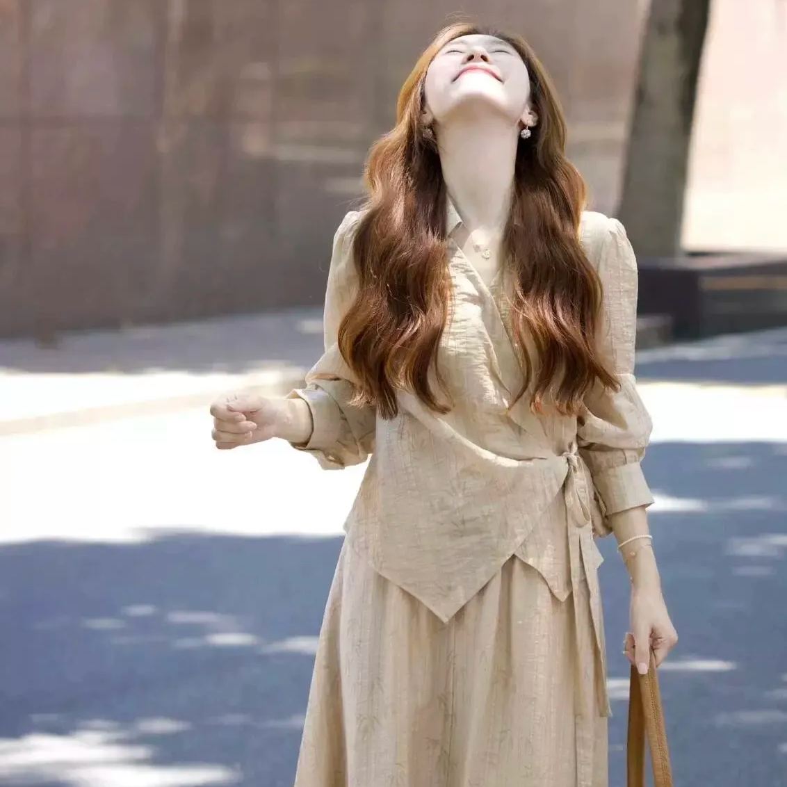 【單件/套裝】新中式氣質綁帶收腰上衣半身裙兩件套裝