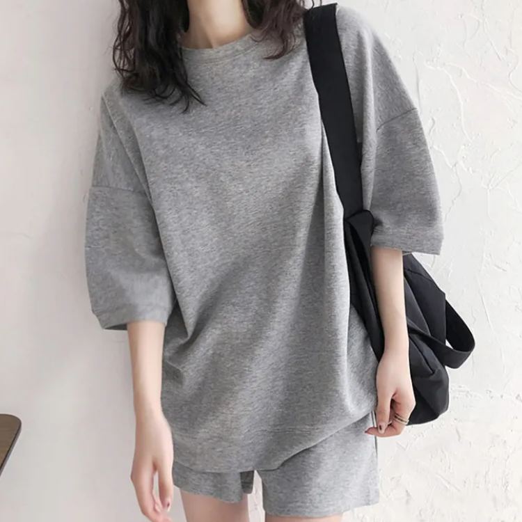 【整套】休閒時尚運動五分袖上衣+短褲兩件套裝-Cicichill