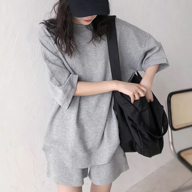 【整套】休閒時尚運動五分袖上衣+短褲兩件套裝-Cicichill