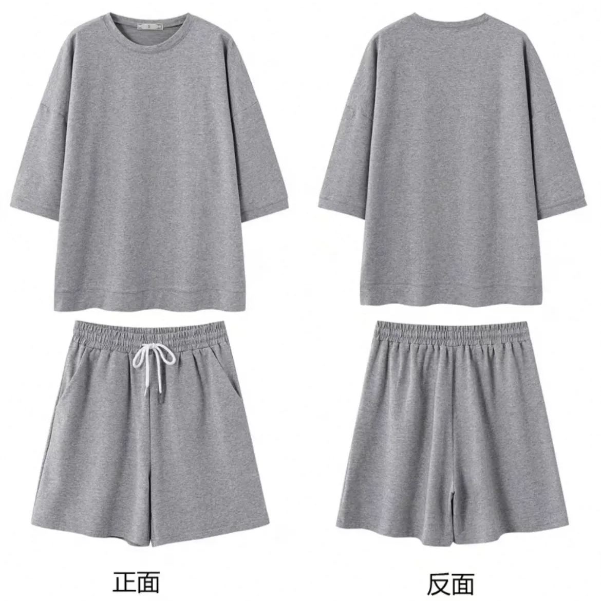 【整套】休閒時尚運動五分袖上衣+短褲兩件套裝