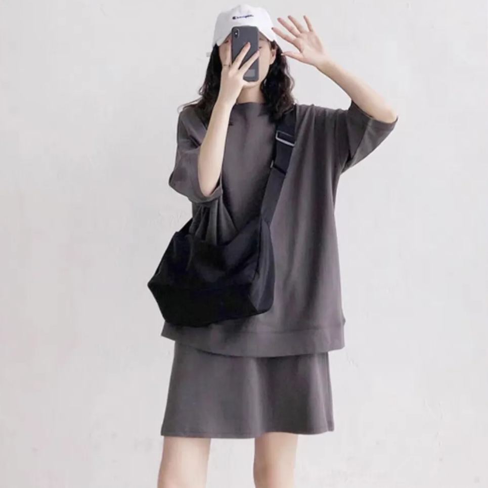 【整套】休閒時尚運動五分袖上衣+短褲兩件套裝