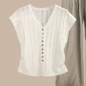 【單件/套裝】鏤空無袖針織薄款短袖優雅休閒長褲兩件套裝