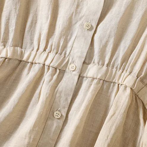 棉麻V領收腰五分袖套頭寬鬆顯瘦百搭襯衫