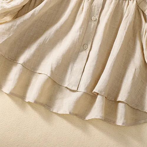 棉麻V領收腰五分袖套頭寬鬆顯瘦百搭襯衫