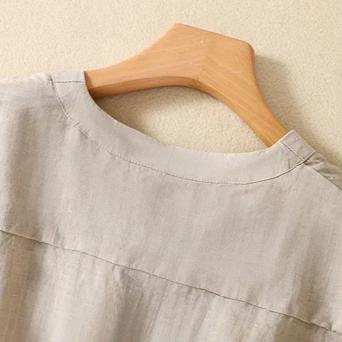 棉麻V領收腰五分袖套頭寬鬆顯瘦百搭襯衫