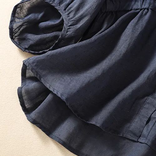 棉麻V領收腰五分袖套頭寬鬆顯瘦百搭襯衫