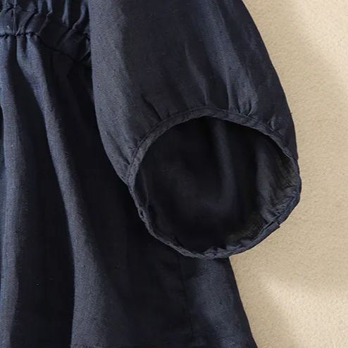 棉麻V領收腰五分袖套頭寬鬆顯瘦百搭襯衫