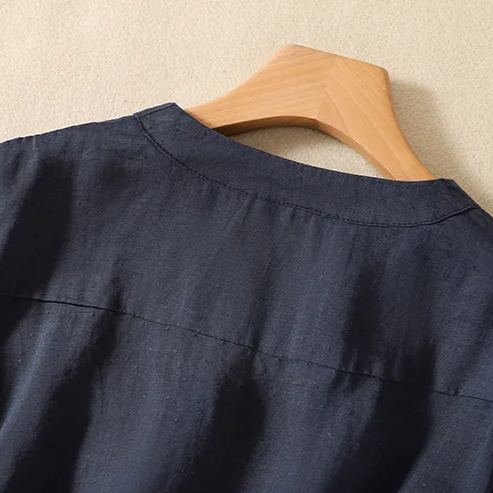 棉麻V領收腰五分袖套頭寬鬆顯瘦百搭襯衫