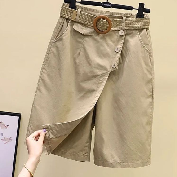 時尚休閒顯瘦鬆緊腰直筒五分闊腿褲裙-Cicichill