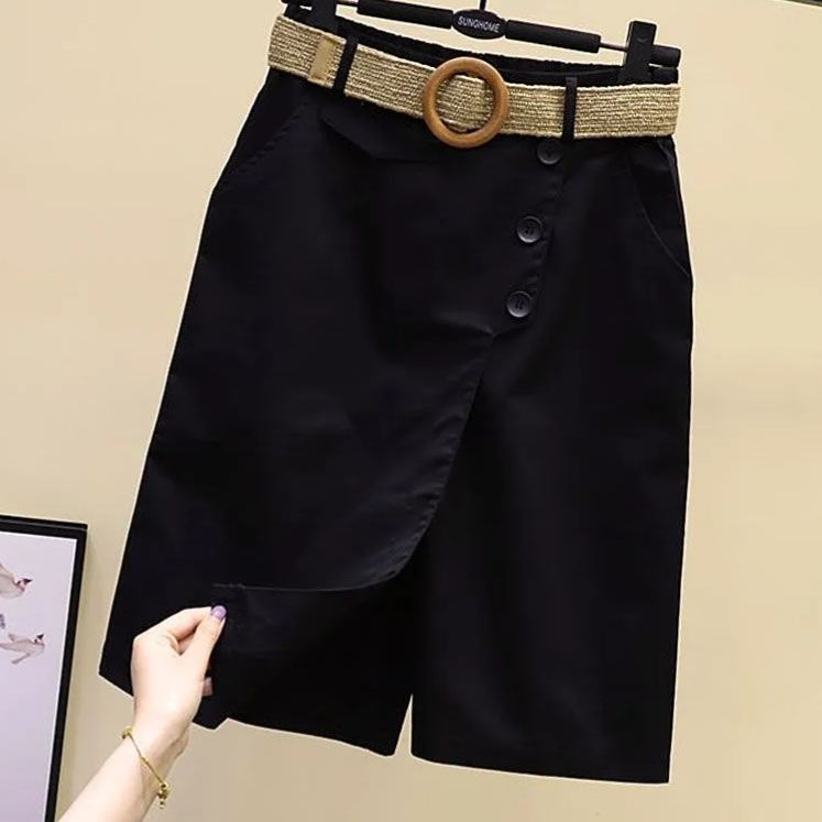 時尚休閒顯瘦鬆緊腰直筒五分闊腿褲裙-Cicichill