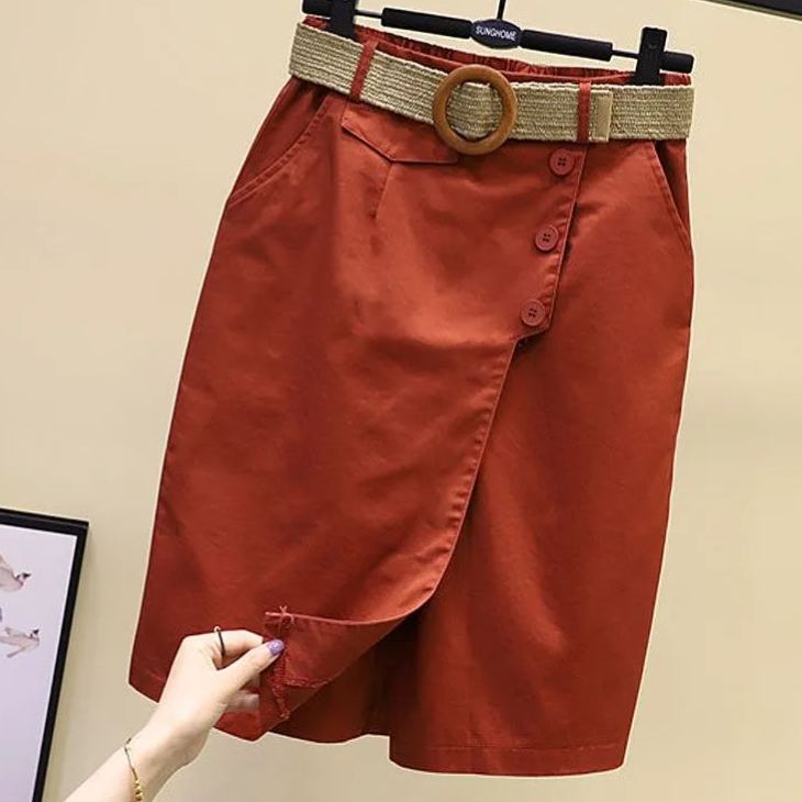 時尚休閒顯瘦鬆緊腰直筒五分闊腿褲裙-Cicichill