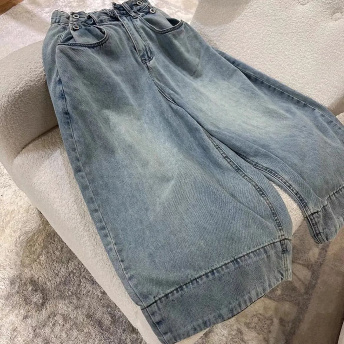 薄款大碼顯瘦直筒寬鬆梨型身材闊腿牛仔褲