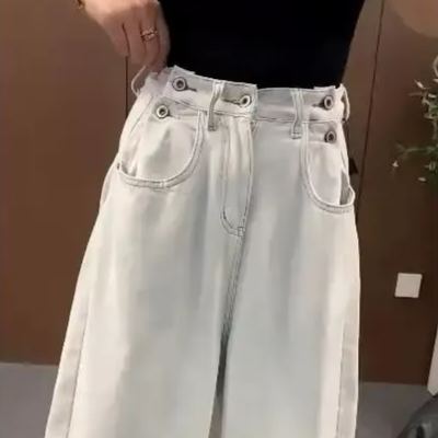 薄款大碼顯瘦直筒寬鬆梨型身材闊腿牛仔褲