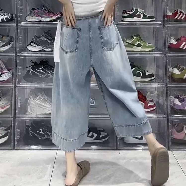 薄款大碼顯瘦直筒寬鬆梨型身材闊腿牛仔褲