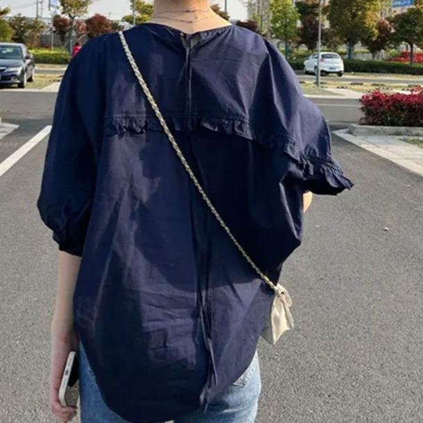 寬鬆顯瘦大碼木耳邊不規則設計感襯衫