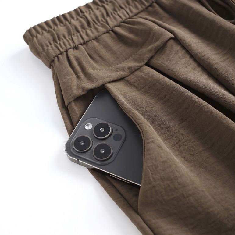 冰絲運動五分褲薄款垂感百褶闊腿休閒裙褲