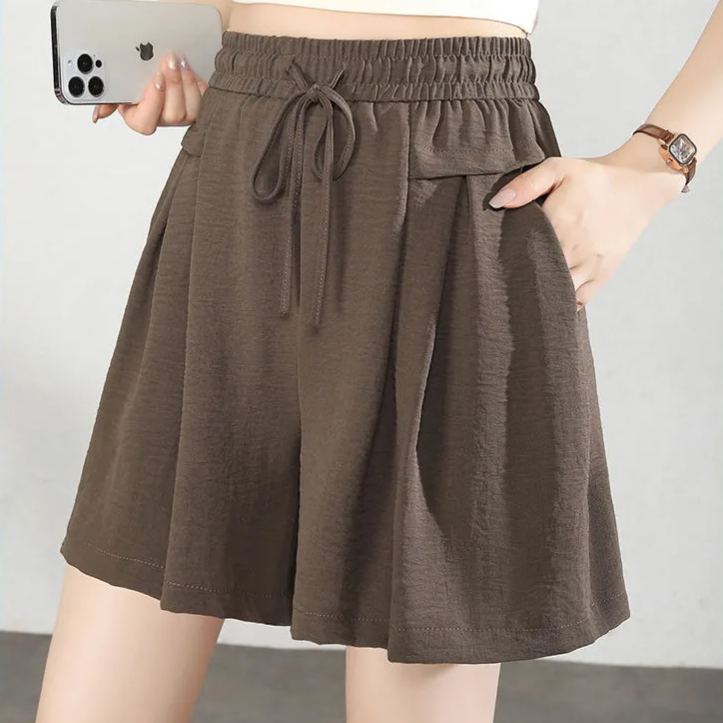 冰絲運動五分褲薄款垂感百褶闊腿休閒裙褲