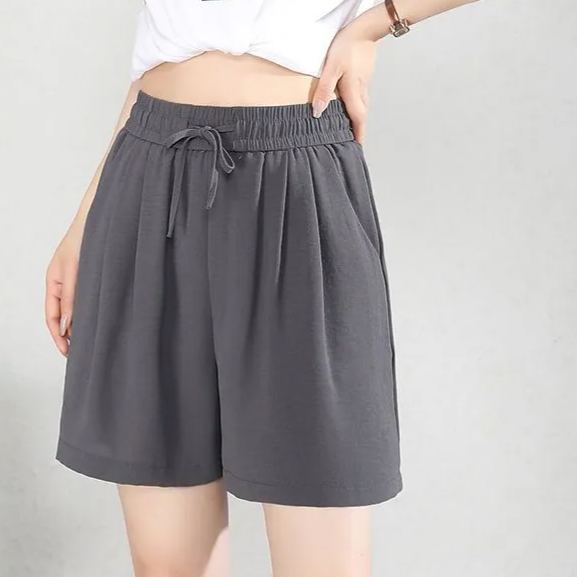 冰絲運動五分褲薄款垂感百褶闊腿休閒裙褲