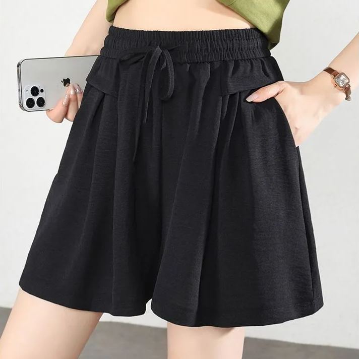 冰絲運動五分褲薄款垂感百褶闊腿休閒裙褲