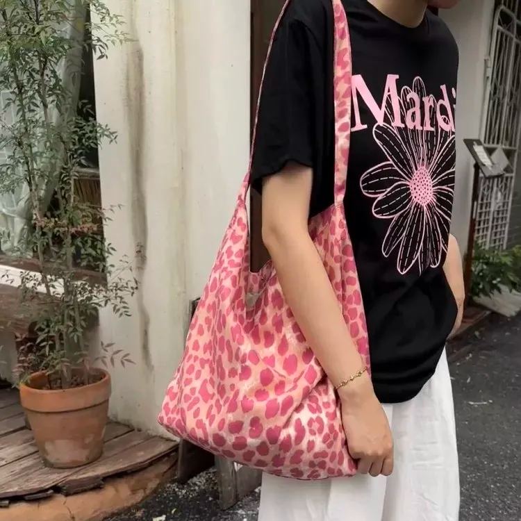 雙層帆布休閒印花單肩包豹紋大容量單肩包