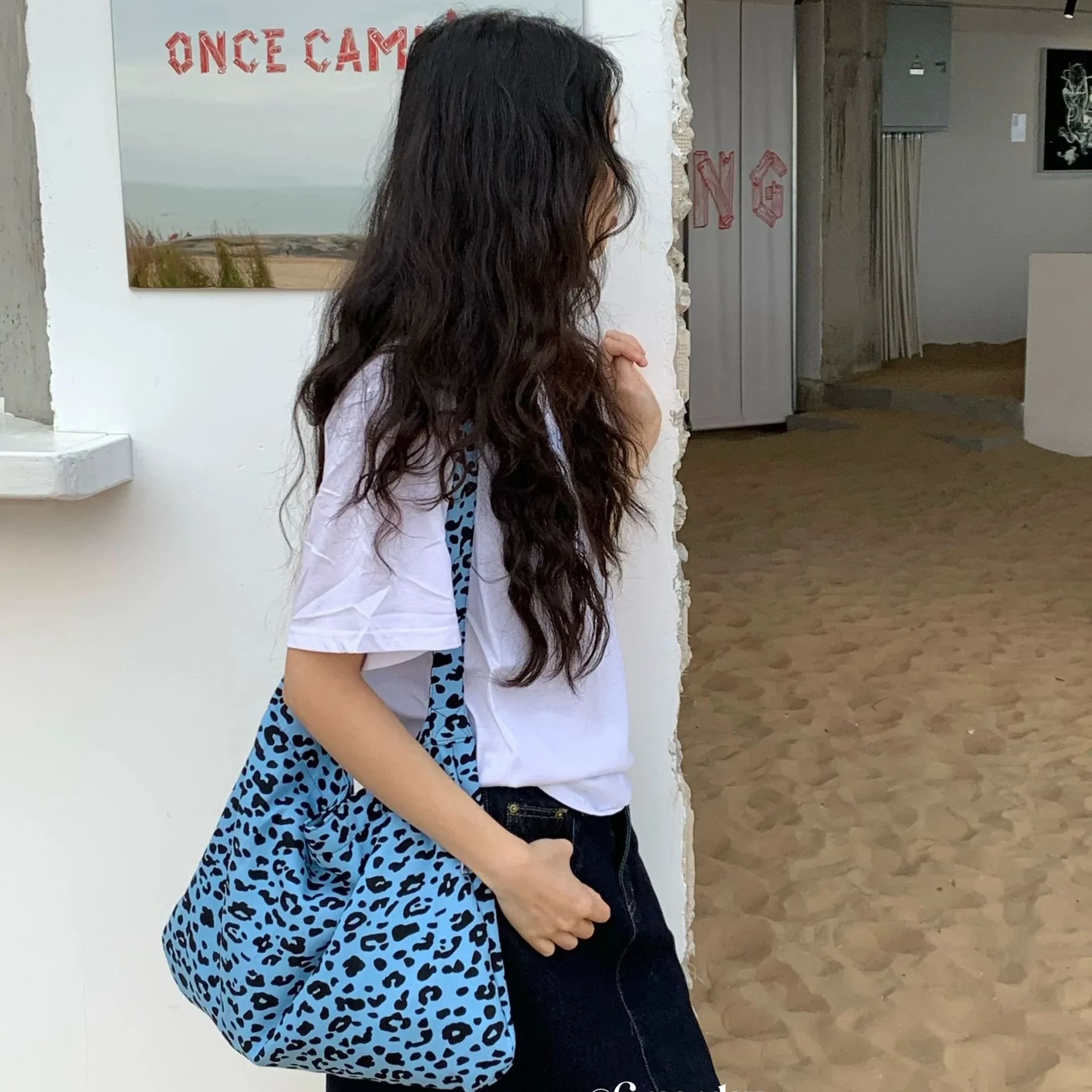 雙層帆布休閒印花單肩包豹紋大容量單肩包