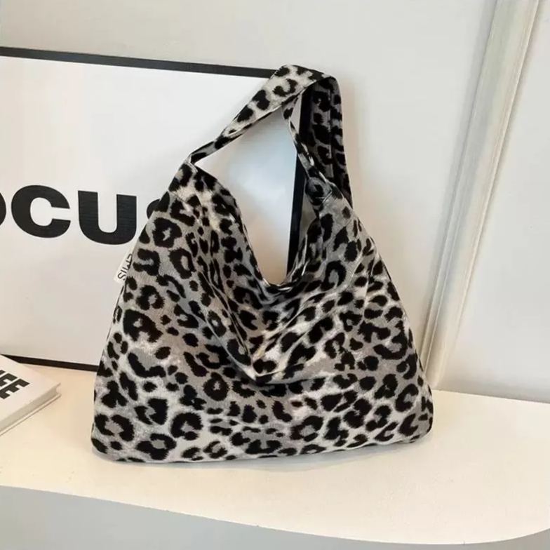 雙層帆布休閒印花單肩包豹紋大容量單肩包