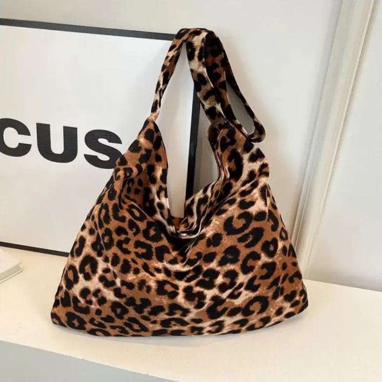 雙層帆布休閒印花單肩包豹紋大容量單肩包