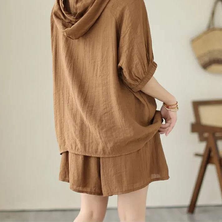 【整套】時尚大碼連帽短袖寬鬆顯瘦短褲兩件套裝