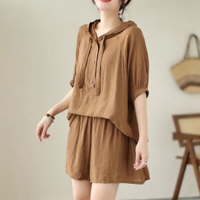 【整套】時尚大碼連帽短袖寬鬆顯瘦短褲兩件套裝