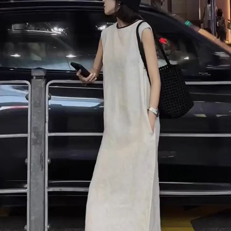 寬鬆顯瘦休閒氣質法式無袖背心式長洋裝