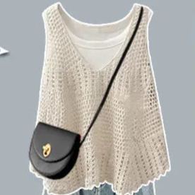 【整套/單件】設計感鏤空馬甲背心寬鬆牛仔褲三件套裝-Cicichill