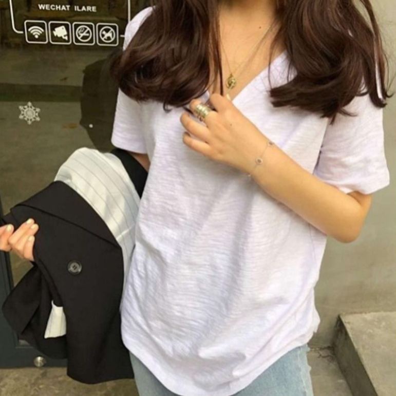 新款竹節棉ins透氣休閒百搭短袖