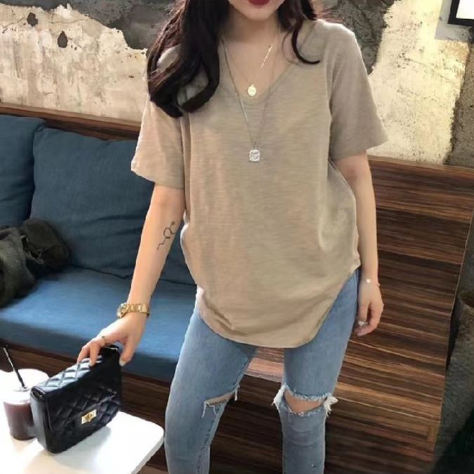 新款竹節棉ins透氣休閒百搭短袖