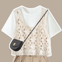 【單件/套裝】洋氣鏤空背心短袖顯瘦休閒短褲三件套裝