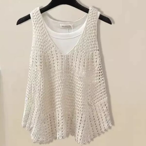 【整套/單件】鏤空馬甲背心寬鬆牛仔褲三件套裝