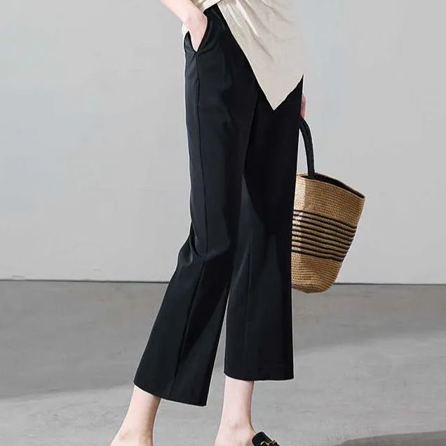 薄款顯瘦彈力高腰九分休閒百搭微喇褲