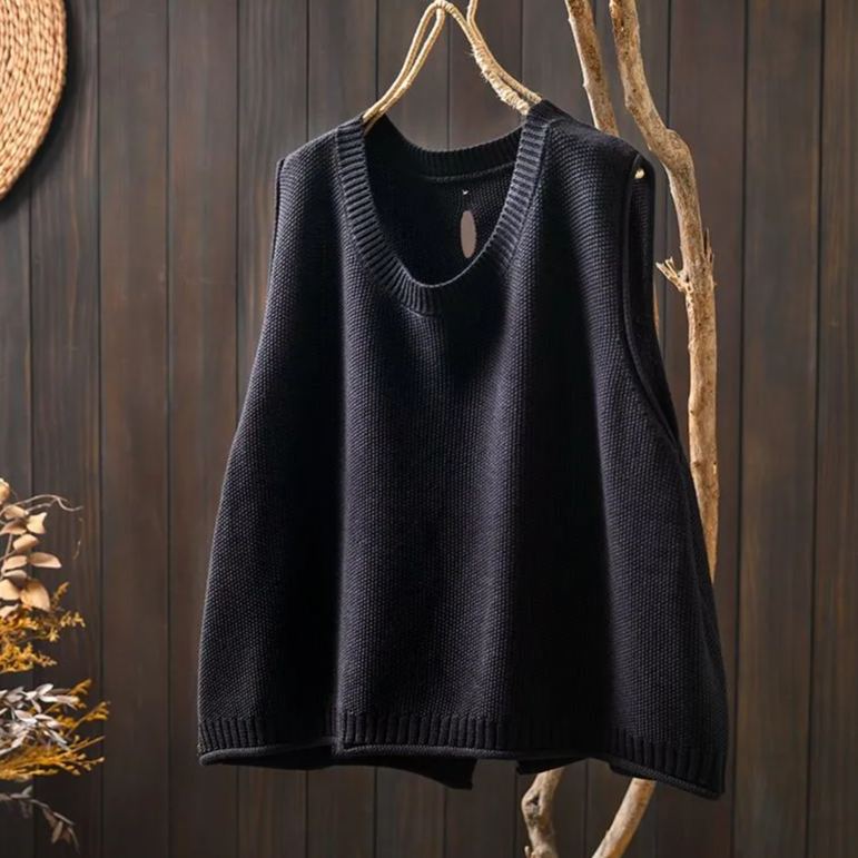 【單件/套裝】後背紐扣棉線針織無袖馬甲背心+寬鬆休閒百搭襯衫疊穿兩件套裝