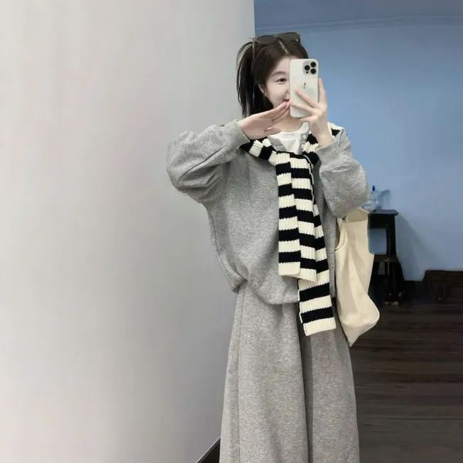 【單件/套裝】早秋穿搭條紋披肩+慵懶風衛衣+休閑闊腿褲運動三件套裝