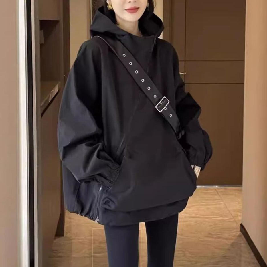 寬鬆連帽薄款透氣工裝小香風衝鋒衣外套