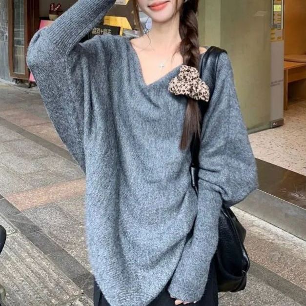 【單件/套裝】氣質小眾不規則慵懶風寬鬆針織毛衣+魚尾裙半身裙兩件套