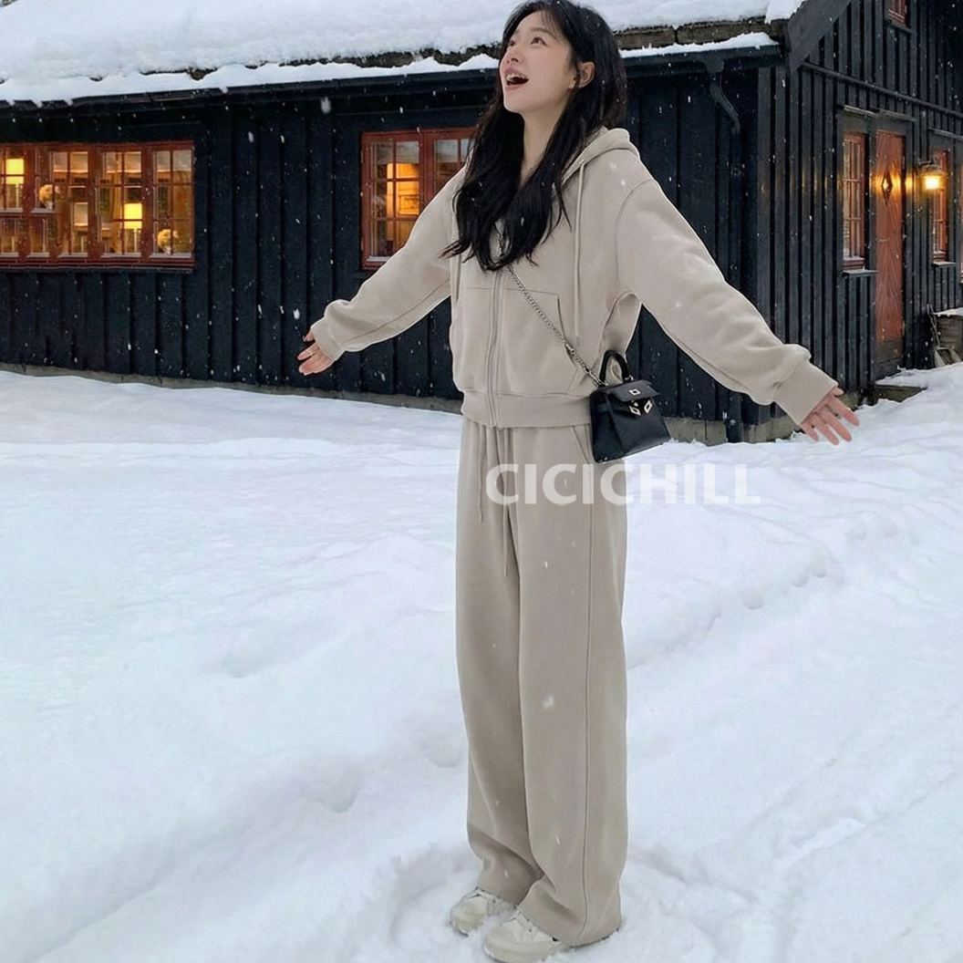 【整套】連帽T顯瘦減齡闊腿褲兩件套裝