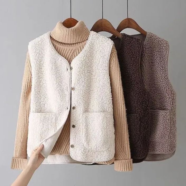 羊羔毛加厚外穿百搭皮毛一體短版背心坎肩馬甲
