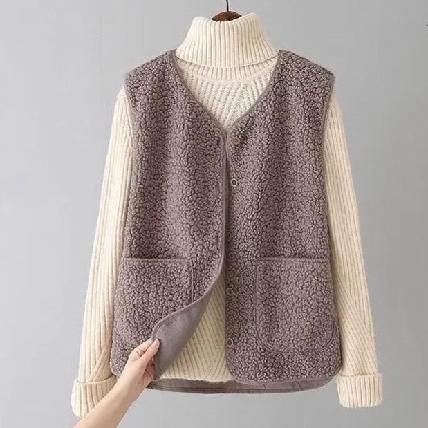 羊羔毛加厚外穿百搭皮毛一體短版背心坎肩馬甲