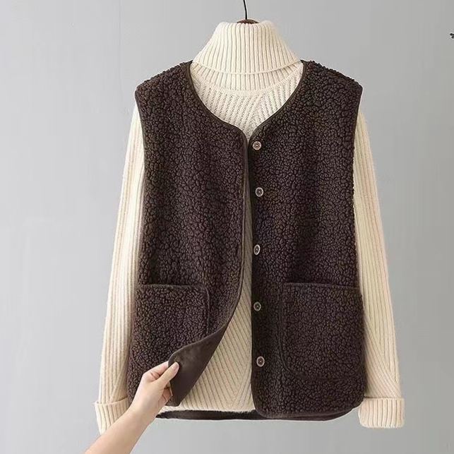 羊羔毛加厚外穿百搭皮毛一體短版背心坎肩馬甲