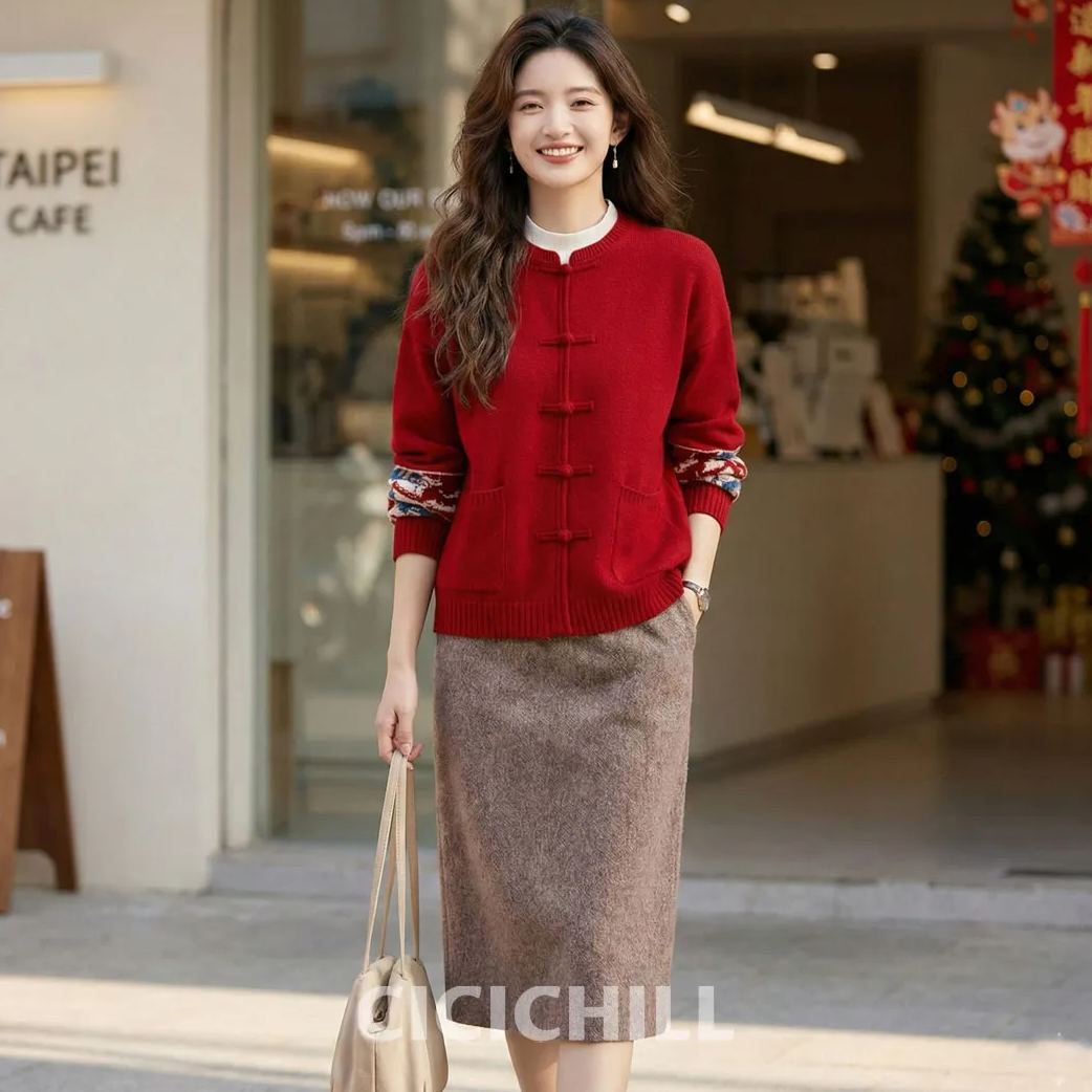 新年戰袍國風慵懶針織外套開衫