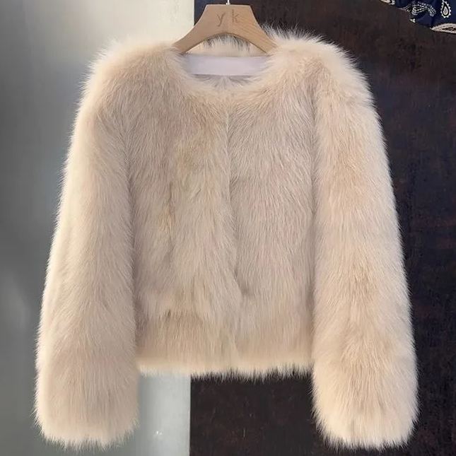 仿狐狸毛網紅韓版皮草短款毛毛圓領外套