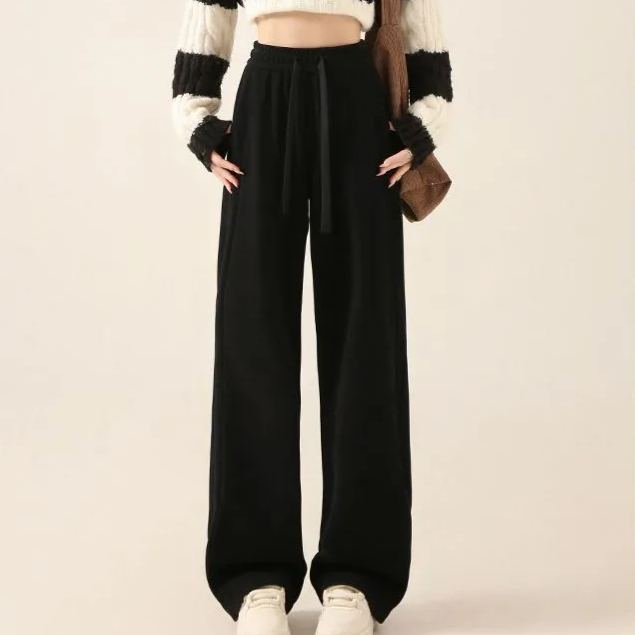 美拉德大碼刷毛雪尼爾窄版運動休閒闊腿褲