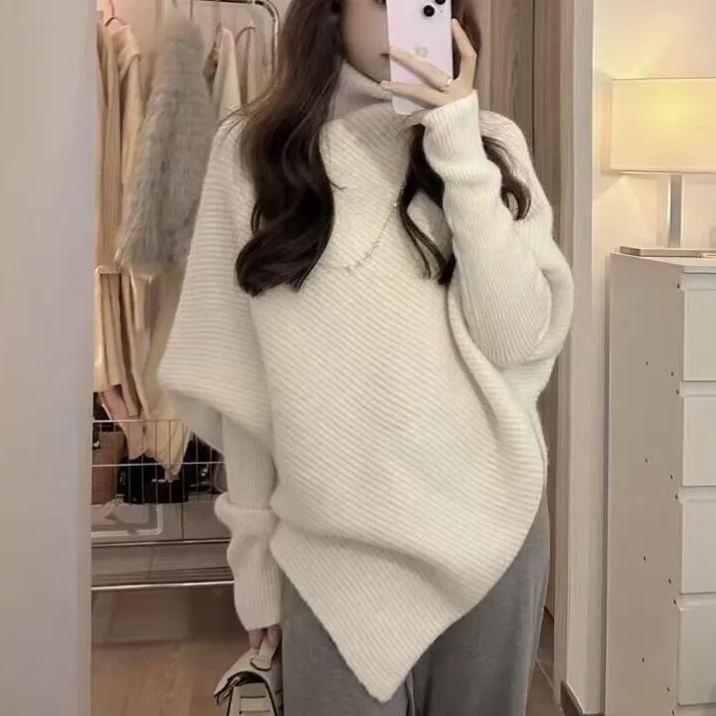 爆款不規則高領溫柔韓系慵懶風加厚針織長袖-Cicichill